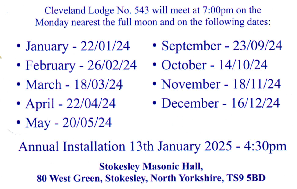 Cleveland Lodge No. 543 - 2024 Meeting Dates